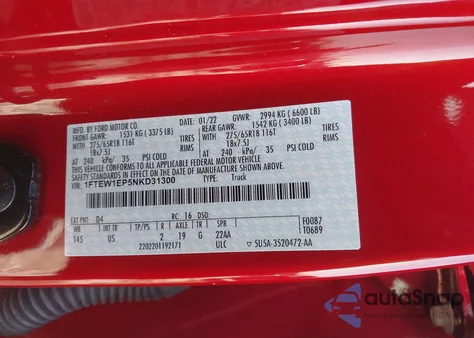 2022 Ford F-150 Xlt z USA, uszkodzony, nr VIN 1FTEW1EP5NKD31300